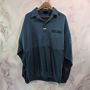 Vintage Sasson Sweatshirt Mens XL 90s Green Rugby Polo Baggy Oversized Quilted